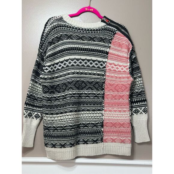 NWOT (nude) Fair Isle Alpaca Wool Blend Fisherman Core Shoulder Zip Knit Sweater - Picture 3 of 11